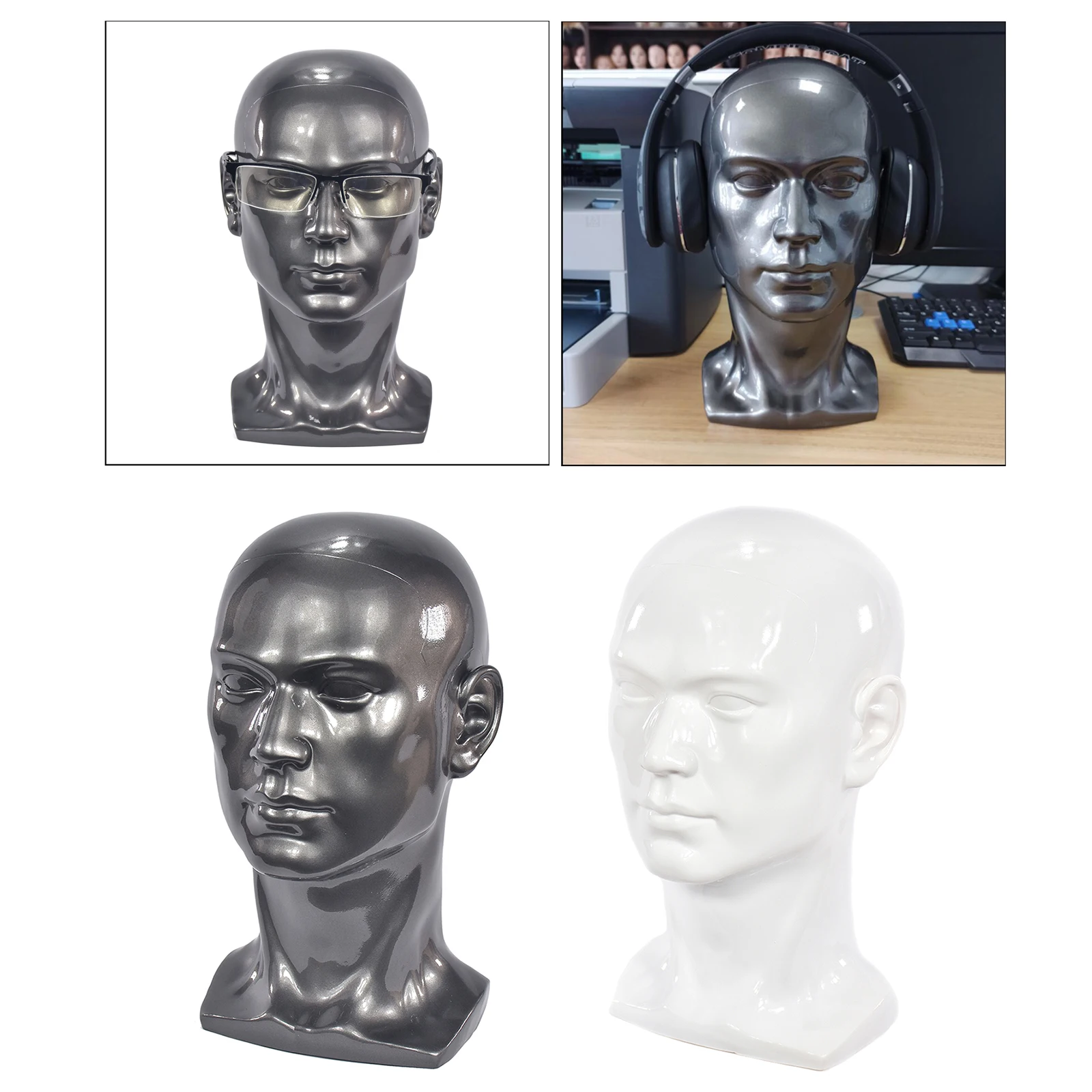 PVC Male Mannequin Head, Male Model Head Head Bust, Professional Display  Prop for Hats Jewellery Headphone Necklace Chain Stand Holder