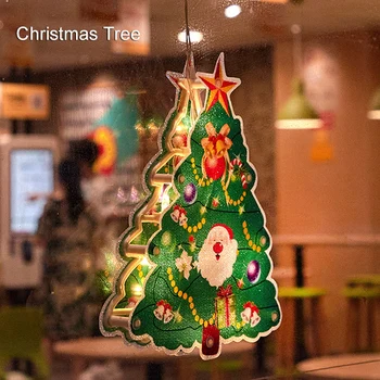 

Outdoor Christmas Silhouette Lights LED Christmas Tree Window Curtain Lights with Suction Cup for Christmas Party Home J