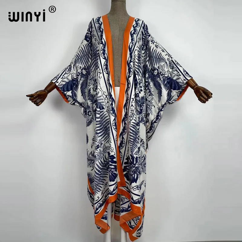 WINYI 2021 Oversized Beach Kimono With Sashes Bohemian Vintage Slim Sexy Long Cardigan Women Big Sleeve sukienka Fringe Cover-Up