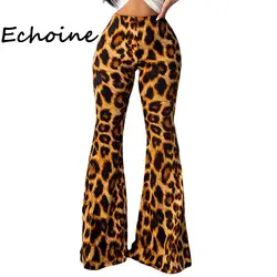 Эхо модные сексуальные брюки женские леопардовые длинные широкие штаны брюки клеш женская одежда осень