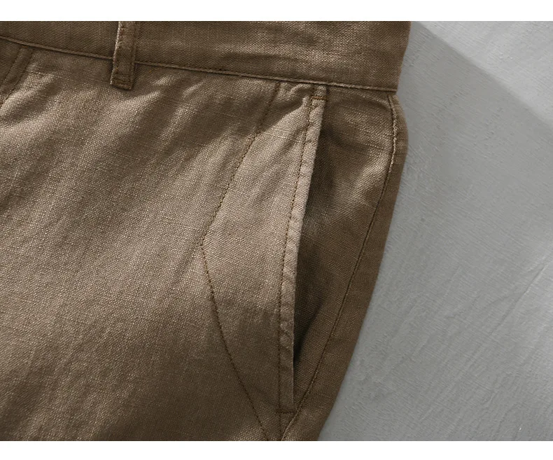 Linen Beach Shorts Mid Waist Men’s Summer Casual Business Straight Fit Pants