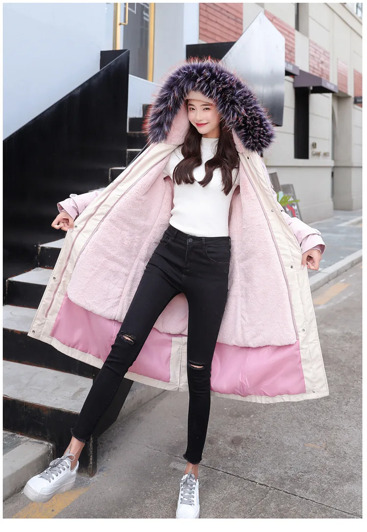 Winter New Style Thick plus Velvet Removable Shoulder over-the-Knee Long Hooded Large Fur Collar Women Coat Warm Cotton Coat