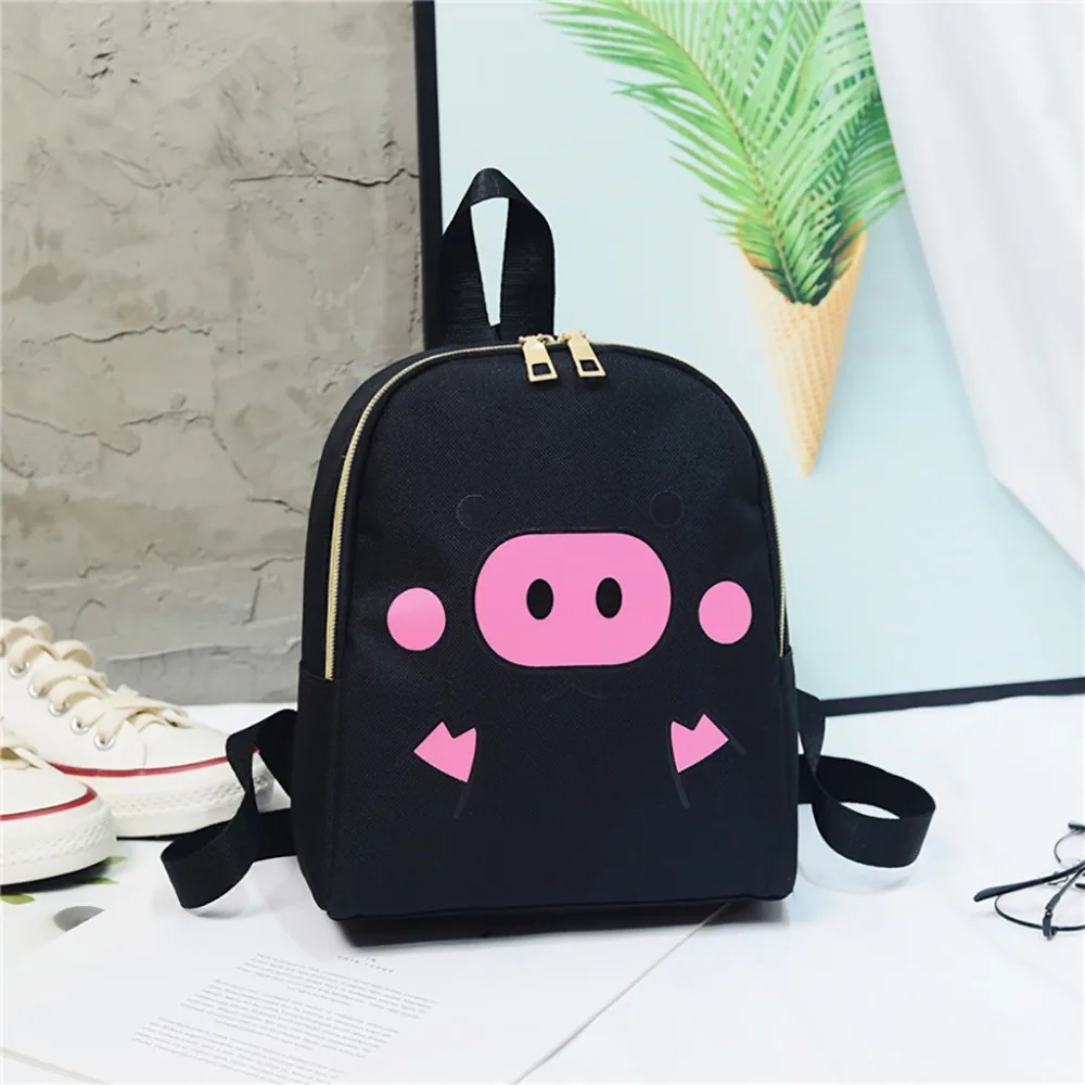Women Rucksack Teenagers Backpack Nylon School Bags for Girls Cartoon Pig Square Satchel Light Shoulder Bag Mochila Mujer