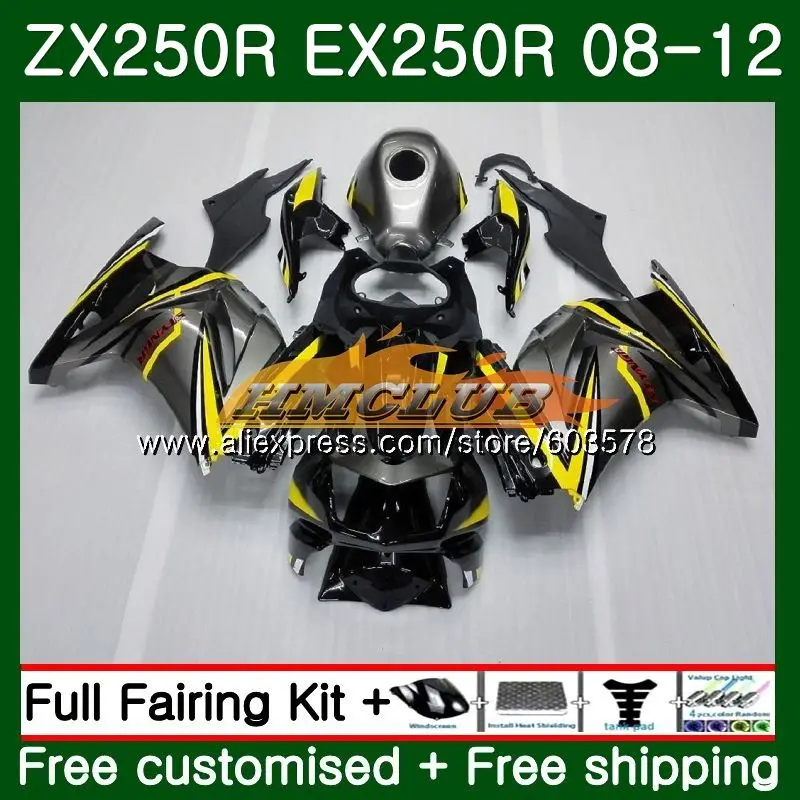 Body For KAWASAKI NINJA ZX-250R ZX250R 08 09 10 11 12 24CL.62 ZX 250R EX 250 EX250 2008 2009 2010 2011 2012 Grey yellow Fairing Body For KAWASAKI NINJA ZX-250R ZX250R 08 09 10 11 12 24CL.62 ZX 250R EX 250 EX250 2008 2009 2010 2011 2012 Grey yellow Fairing