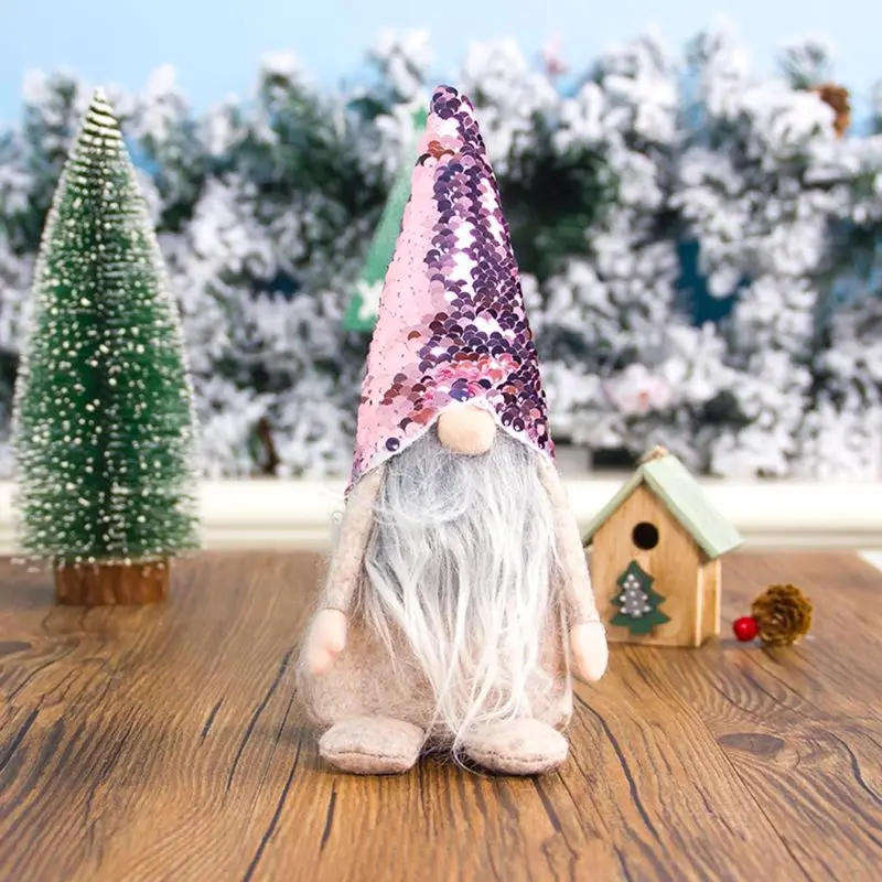 2pcs/set Sequin Christmas Swedish Santa Gnome Plush Doll Ornament Handmade Toy Holiday Home Party Decor