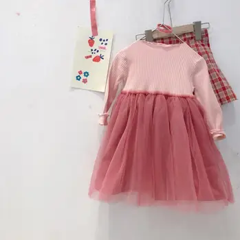 

2020 Korea Style Girls Patchwork Dress Spring Cotton Mesh Fashion Girls Dresses 2-8 Years PP831