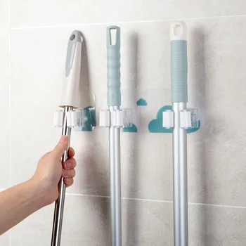 

Viscose Mop Hook Bathroom Strong Broom Rack Bathroom Hole Punched Wall Hangers Seemless Mop Clip