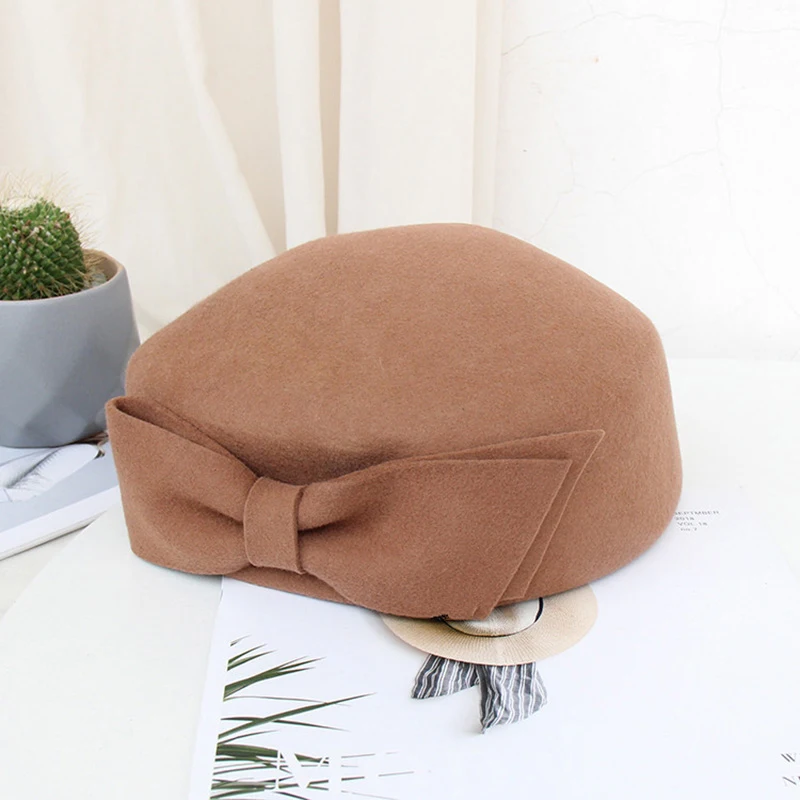 Женская Шерстяная кепка Fedoras, Женская шерстяная Кепка с бабочкой, осенне-зимний берет, Кепка-котелок, шляпа тыквы, купольная Кепка LM073