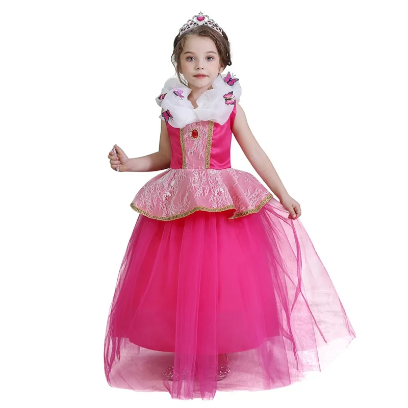 Only dress 1 Темно-розовый костюм Спящей красавицы с бабочками для девочек, праздничное платье принцессы Авроры причудливые платья для девочек, детская одежда - Цвет: Only dress 1