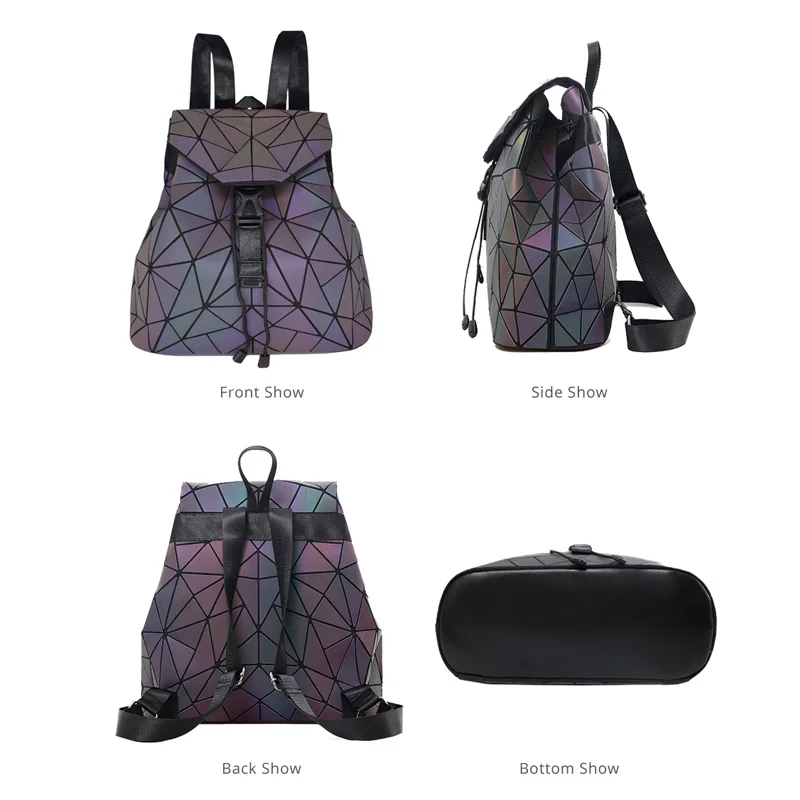 Новинка, женский рюкзак, школьная сумка, складная светящаяся сумка через плечо для женщин, сумка в комплекте, 3 шт., клатч и кошелек, рюкзаки с геометрическим рисунком