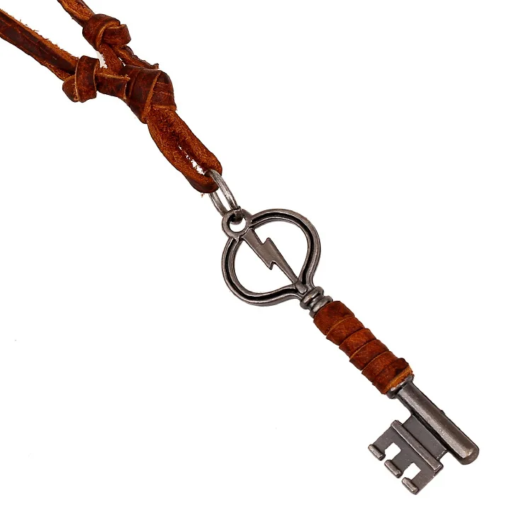 

Exported Necklace European And American-Style New Style Necklace CHUSIHAI Key Retro Full-grain Leather Necklace Genuine Leather