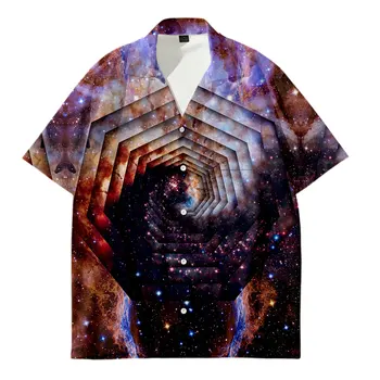 

Shirts Tops 3D Print Polyester Fiber New Vintage Fashion Casual Down Men Sgirt Sleeve Turn-down Collar Short Regular Single