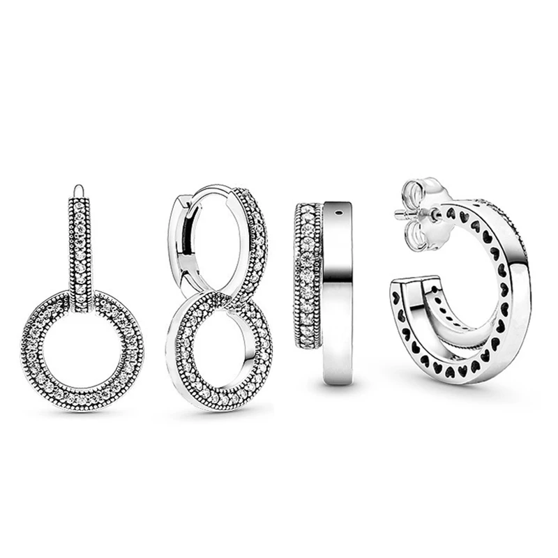 New 925 Sterling Silver Earrings Shiny Double Ring Interlaced Romantic Suitable For Original European Female Jewelry | Украшения и