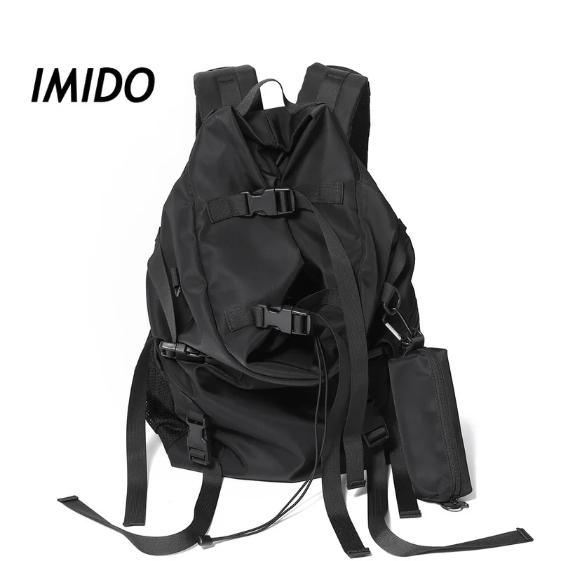 

Fashion Tooling Style Street Function Backpack Large Capacity Nylon Waterproof Computer Bag Student Buckle Open Travel Bag