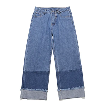 

New Wide-leg Jeans Pants Men and Women Harajuku Loose Japanese Retro Gradient Color Block Denim Trousers Plus Size Hip Hop Pant