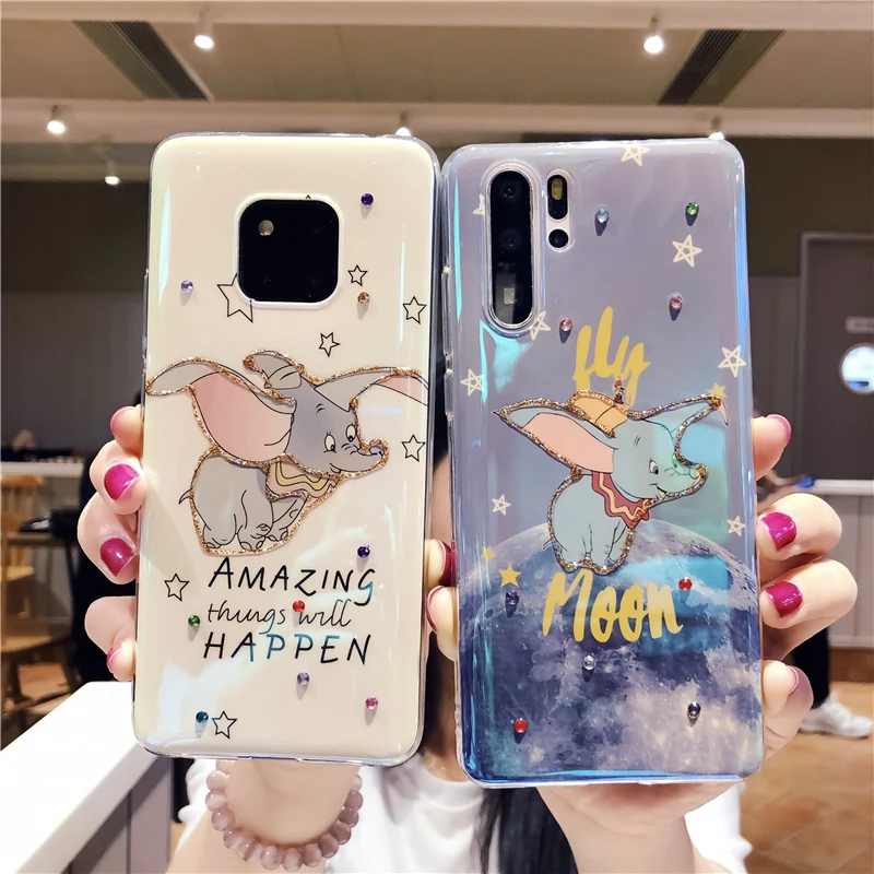 Блестящее со стразами чехлы для huawei P30 P20 Pro Mate20 Pro слон с крыльями мягкий чехол для Honor 20 Pro Nova 3 4 back fundas