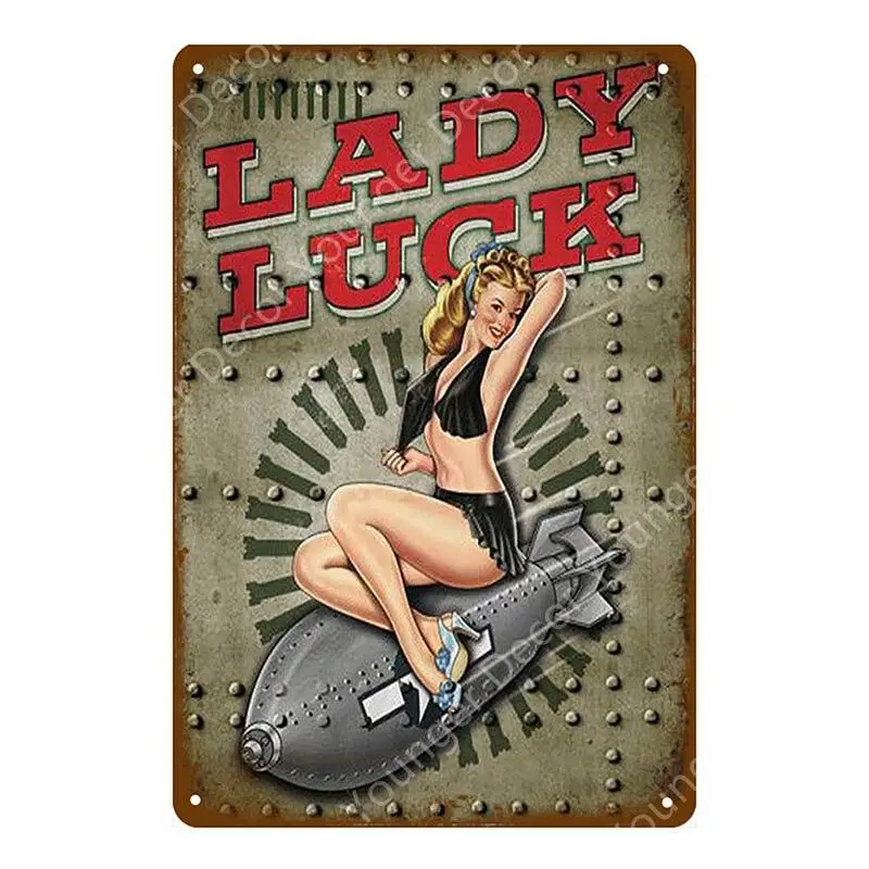 Прозрачный Леди Удача Pin Up девушка живопись оловянные знаки настенная доска Дом Кафе бар домашняя декоративная тарелка украшение комнаты винтажный Железный плакат - Цвет: Прозрачный