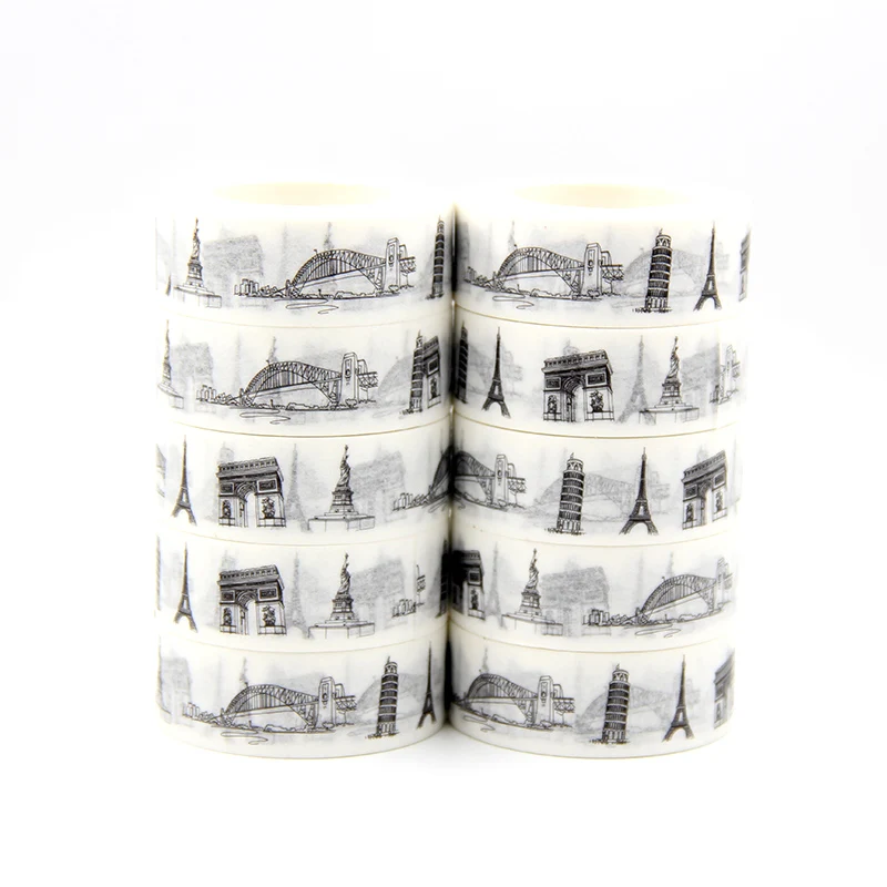 10pcs/lot 15mm*10m Eiffel tower Washi Tape Japanese Paper DIY Planner Masking Decorative Stationery | Канцтовары для офиса и