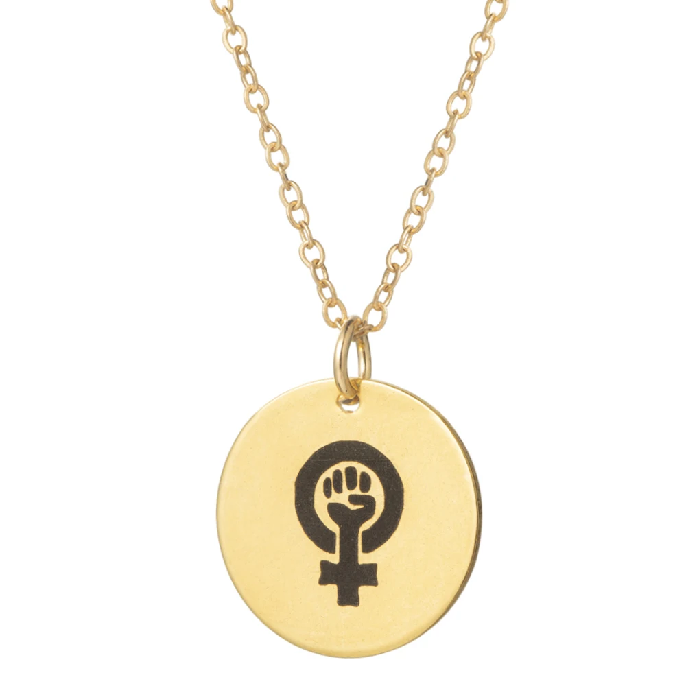 

Feminist symbol necklace round coin choker necklace