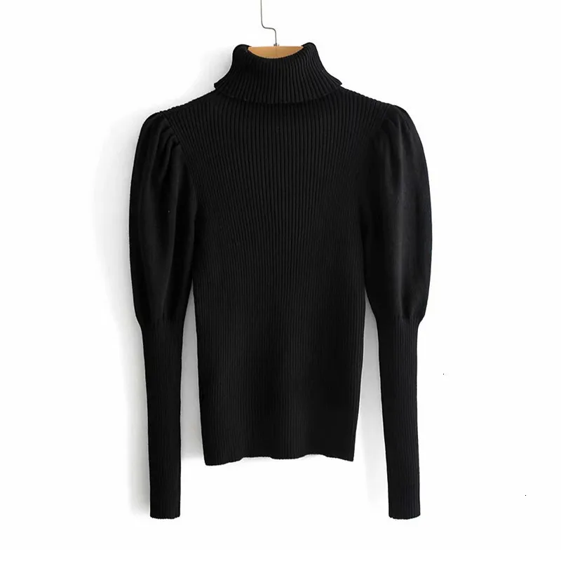 

Ladies Elegant Effects Color Roasted Trui Coltrui Stretch Long Puff Mouwen Blue Trui Casual Ladies Jumper Top