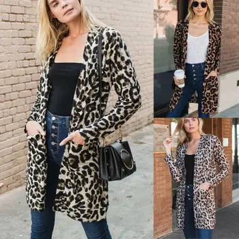 

Women's Casual Long Sleeve Leopaed Print Cardigan Coat Outwear Sweater Jacket 2020 New