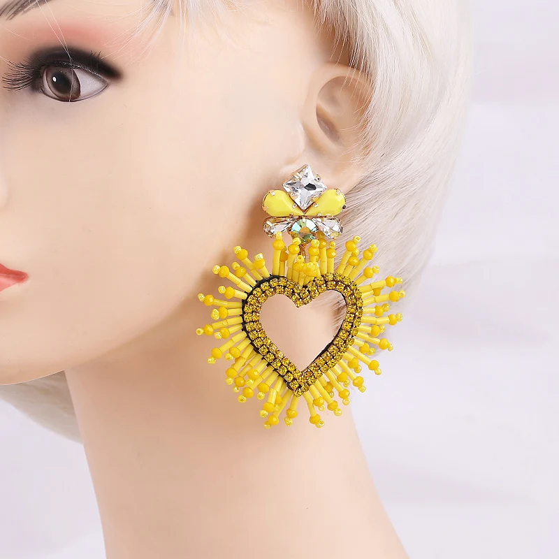 Aretes Boho drop earrings for women statement women earrings Yellow Za Drop Earrings Jewelry Earrings Classy Lady Big Brand Earrings Baroque Heart Earrings Inlaid with Water Drop Color Rhinestone 2