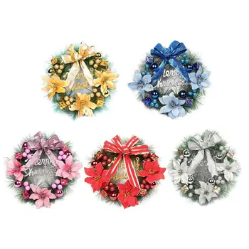 

40cm Merry Christmas Wreath With Decorative Balls Poinsettia And Bowknot Holiday Front Door Wall Window dropship&