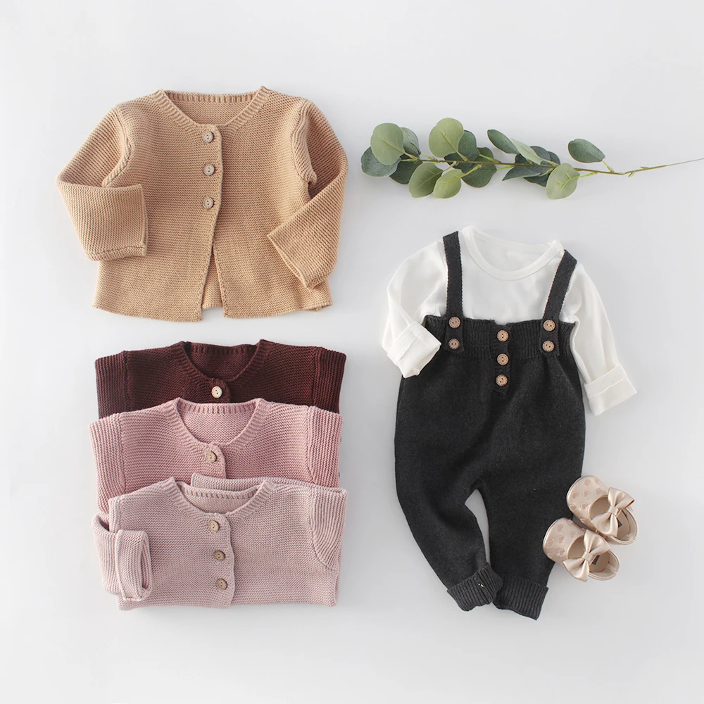 Children Clothing Sets 2020 Spring Baby Boys Girls Knitting Sweater + Romper Belt Pants Long Sleeve T Girl | Детская одежда и