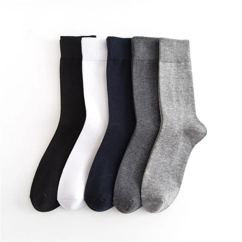 

10pcs=5pair 2020 High Quality Solid Color Casual Men's Business Socks Summer Winter 100% Cotton Socks Black White Long Sock
