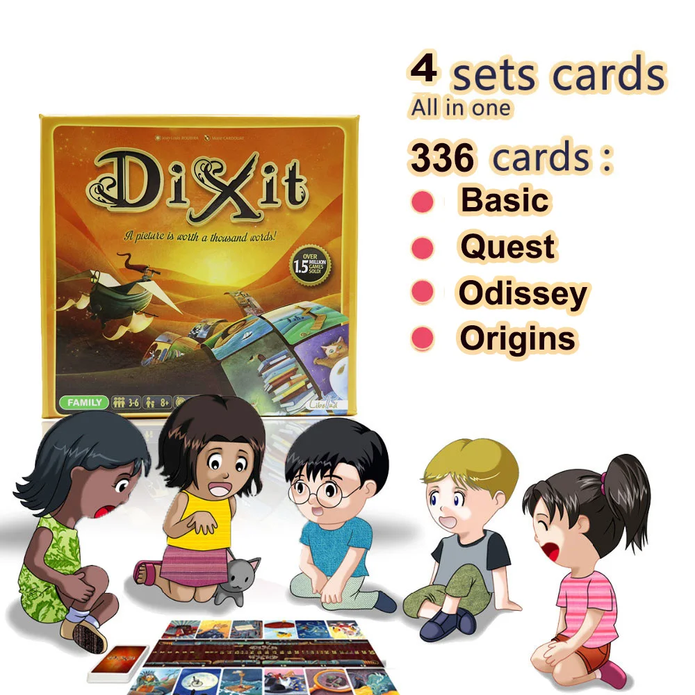 Dixit 1+ 2+ 3+ 4 настольная игра для детей 336 карточек деревянные игрушки кролики для дома вечерние настольные игры русские и английские карточки игры