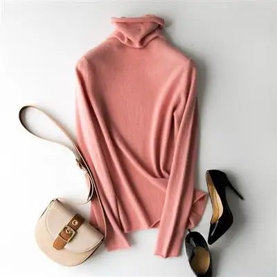 Pink Свитер из чистой мериносовой шерсти, женские топы, вязаный пуловер с овцой, Осень-зима, верблюжий, теплый, толстый, женский, длинный рукав - Цвет: Pink
