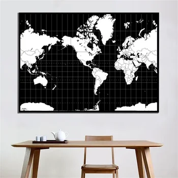 

Black World Map Wall Art Personalized Travel World Map 150x100cm Poster Decoration Spray Painting Home Office School Supplies