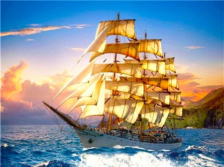 DIY Diamond Painting New Arrival Sailboat Home Decor Full Square round Mosaic Ship Embroidery Sunset Sea 1