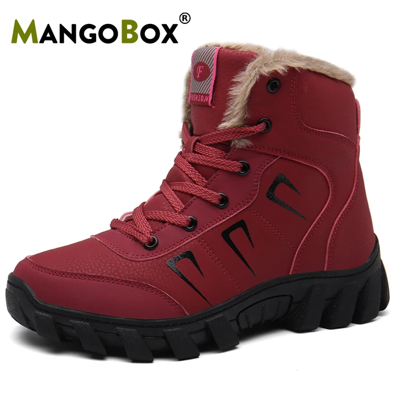 

New Warm Fur Couples Mountain Shoes Black Men Outdoor Tactical Military Boots Winter Womens Sneaker Red Hiking Boots for Women