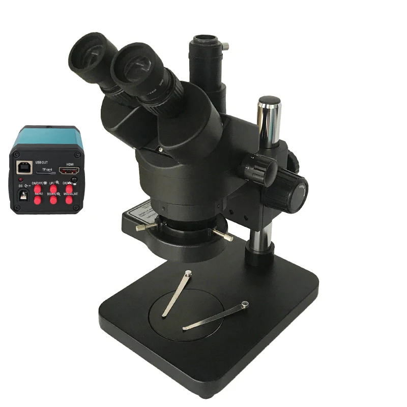 Trinocular stereo microscope 7x 45x continuous zoom magnification + 14mp hdmi usb microscope