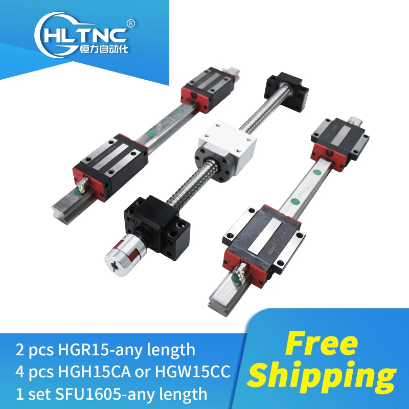 Бесплатная доставка 2 комплекта 15 мм линейные рельсы HGR15 HGH15CA HGW15CC + 1 sfu1605 шариковый винт любой длины + Поддержка BK/BF12 + муфты для ЧПУ
