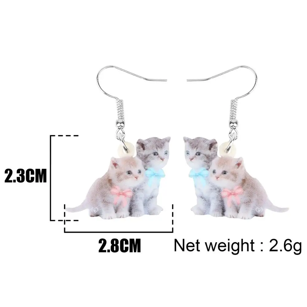 Bonsny Acrylic Double Bow-knot Cat Kitten Earrings Drop Dangle Animal Jewelry For Women Girls Teen Kid Decoration Gift Accessory drop earrings dangle earrings animal earrings acrylic earrings