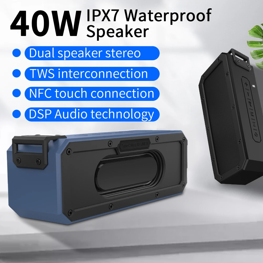IP7X 40 Вт bluetooth колонка водонепроницаемая Портативная с супербасами сабвуфер