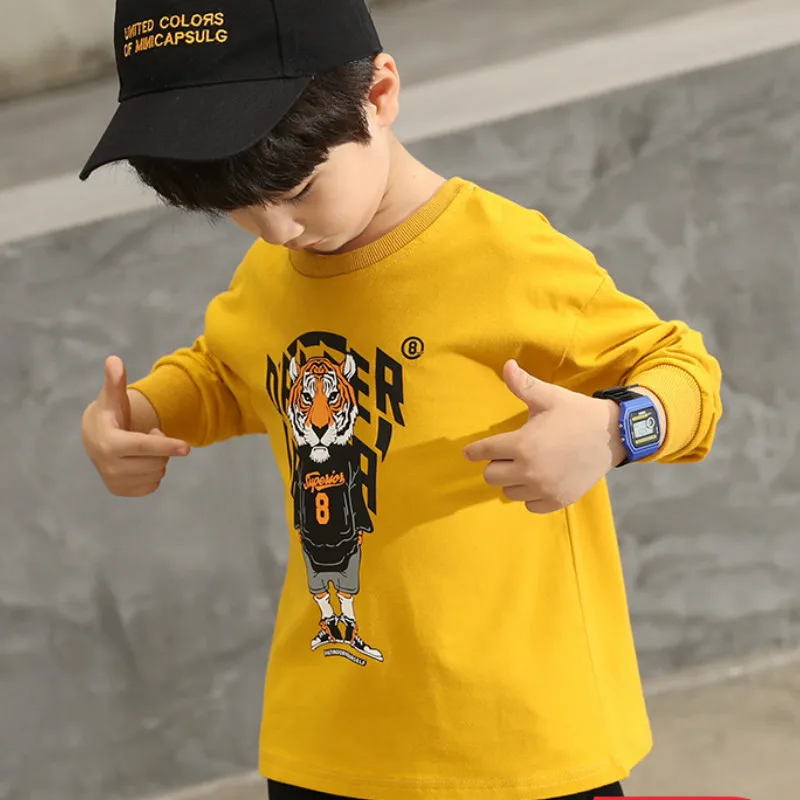 

Childrenswear Boy's Long-sleeved print Tiger pattern T-shirt Children Pure Cotton Base Shirt White T-shirt 2020 Spring Clothing