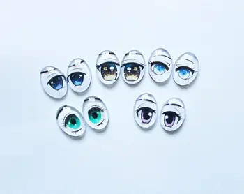 5pairs/lot  exclusive design 10x14mm 13x18mm 18x25mm oval glass cartoon  eyes flat back for kids toy diy --style option 1