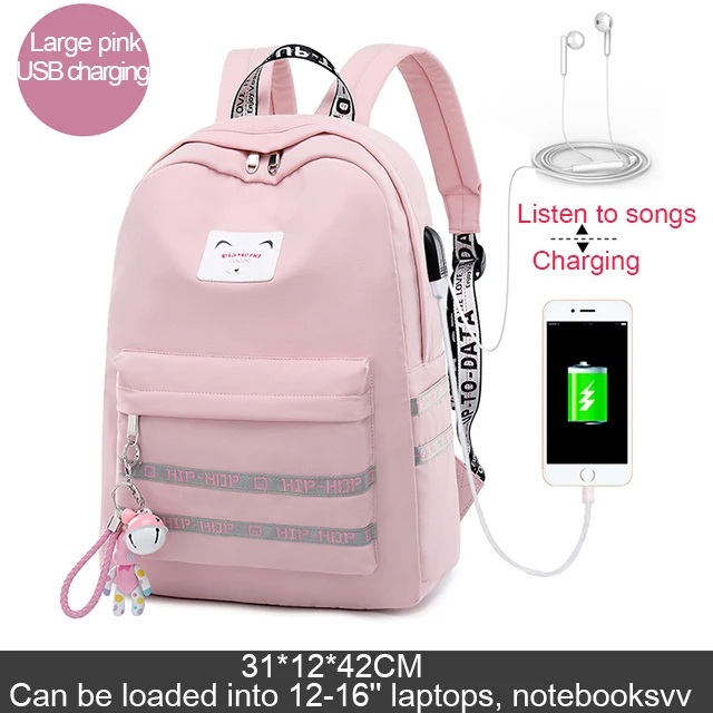 Powder-large Классический Алмазный водонепроницаемый женский рюкзак с usb зарядкой Mochila для женщин s школьная сумка рюкзак для ноутбука милый рюкзак для девочек - Цвет: Powder-large