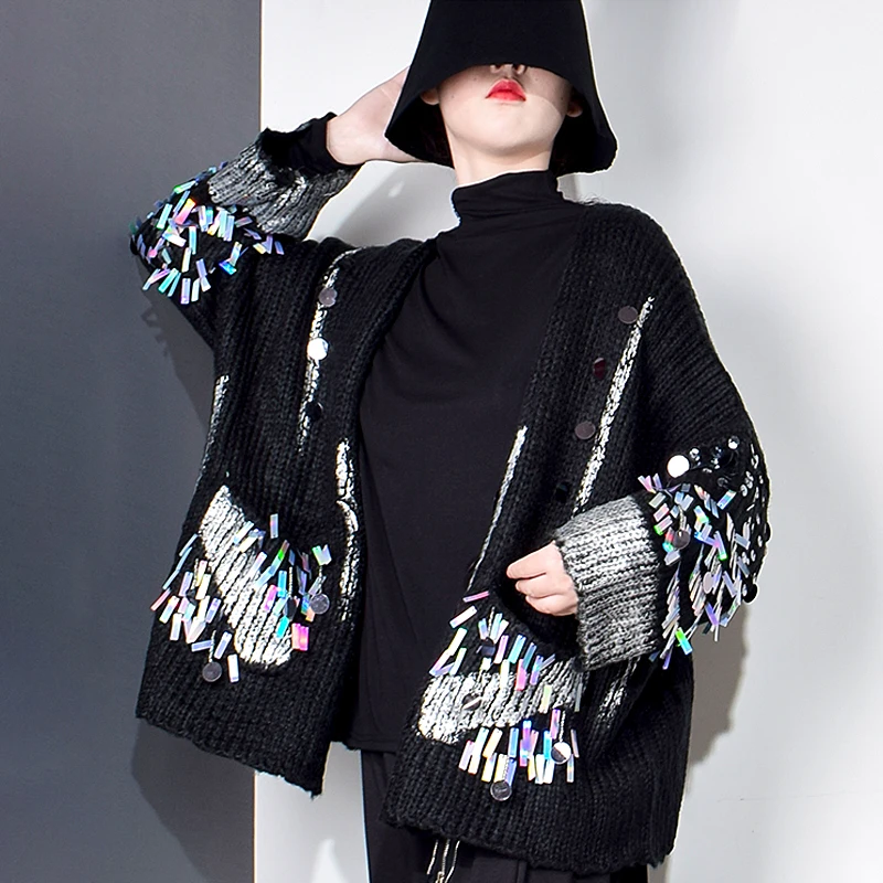 XITAO Casual Patchwork Sequins Sweater Women 2020