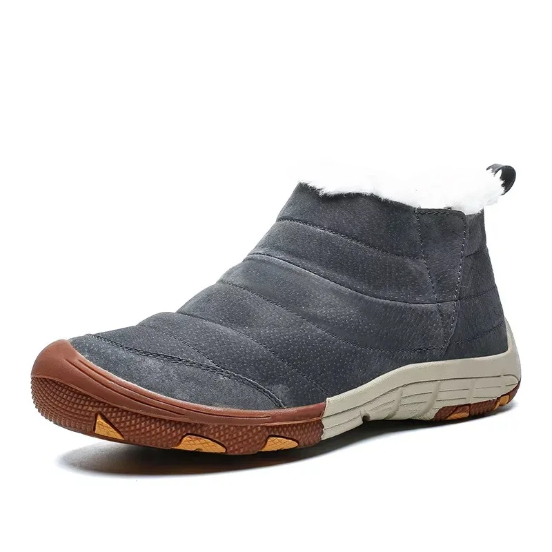 New Fashion Genuine Leather Men Snow Boots Winter Warm Plush Men's Boots Waterproof Ankle Boots Flat shoes Plus Size 39-46
