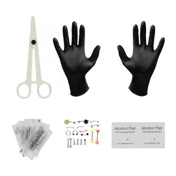 

27 Pcs/set Disposable Piercing Tool Kit Piercing Rings Belly Body Tongue Nose Jewelry Clamp Gloves Needles Tool Set New