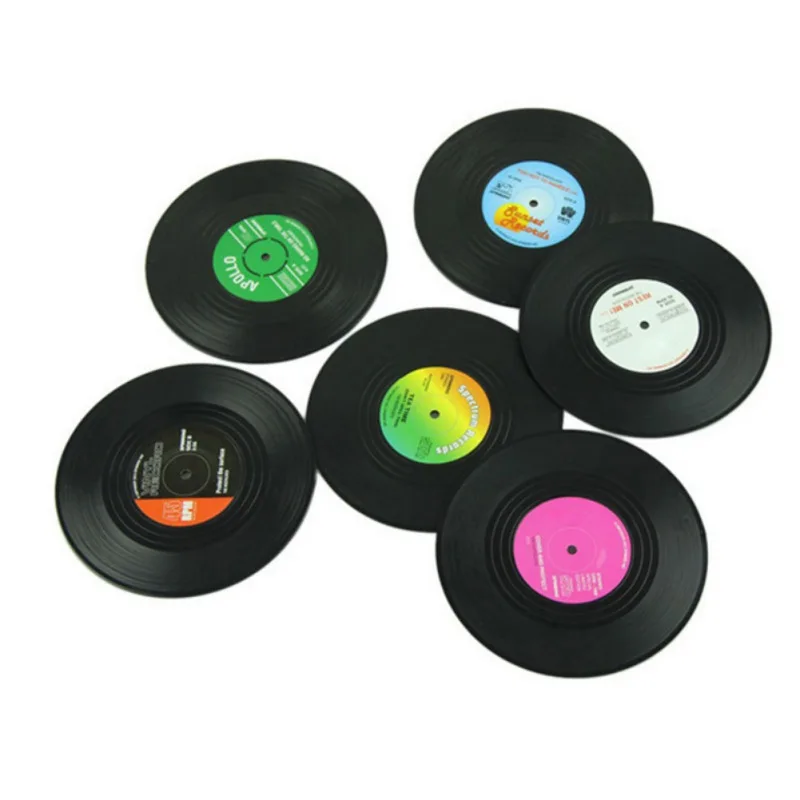 Винтажные черные пластиковые CD подставки для напитков с виниловой пластиной