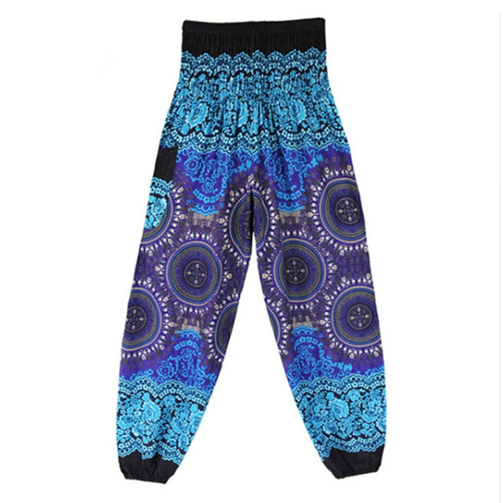 Женские повседневные свободные брюки для пилатеса с принтом мешковатые Boho шаровары летние женские хлопковые повседневные брюки пляжные брюки
