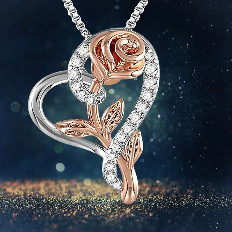 Цепочка бесконечное сердце с розовым цветком кулон ожерелья для женщин ювелирные украшения подарок