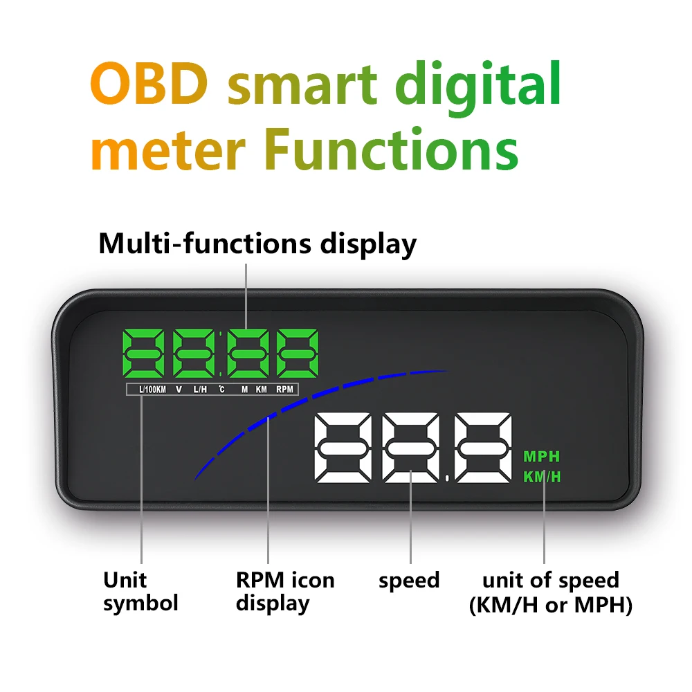 Eling Hud Obd Kleurrijke Hd Smart Head Up Multi-Functionele Display Snelheid Rpm Brandstofverbruik Rijtijd Met Alarm op Dashboard