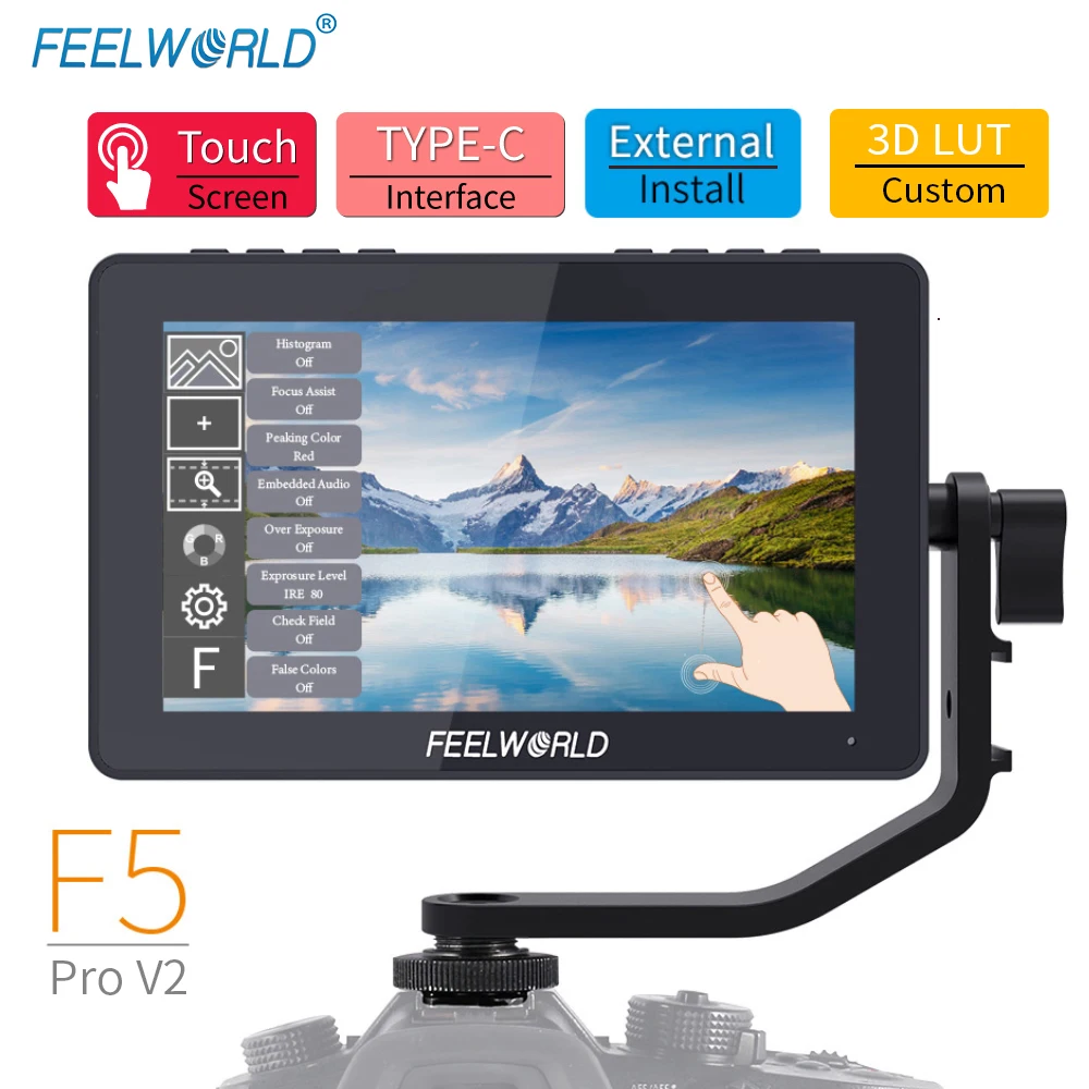

Монитор камеры FEELWORLD F5 PRO V2, 5,5 дюйма, сенсорный экран, 3D лют, мощность настройки для беспроводного передатчика Hollyland серии MARS