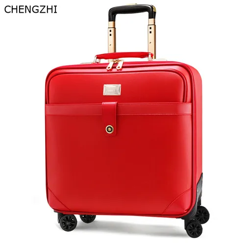 16inch CHENGZHI, новинка, Ретро стиль, 16 дюймов, 20 дюймов, 24 дюйма, женская свадебная коробка, чемодан на колесиках, ПУ кожа, багаж на колёсиках, Спиннер на колесиках, дорожные сумки - Цвет: 16inch